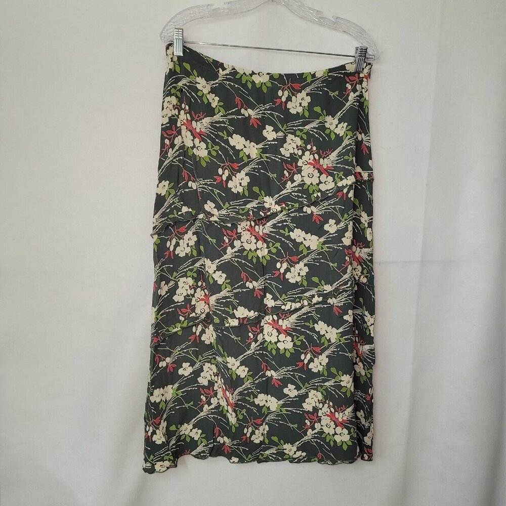 Karavan Skirt Women XL Green Floral Print Rayon A-Line Knee Length Office Casual